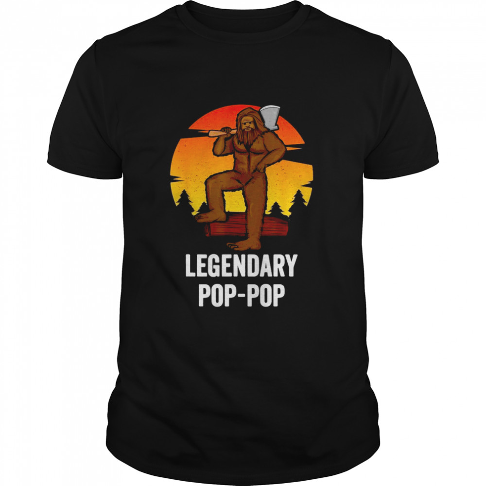 Mens Bigfoot Legendary PopPop Distressed Lumberjack Sunset Shirt