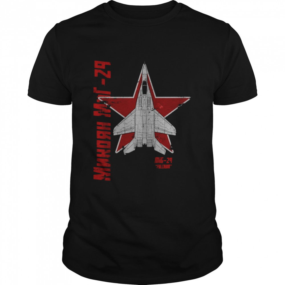 MiG29 Fulcrum Soviet Cold War Jet Airplane Vintage Cyrillic Shirt