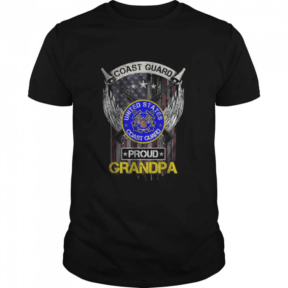 Vintage USA American Flag US Coast Guard Proud Grandpa Shirt