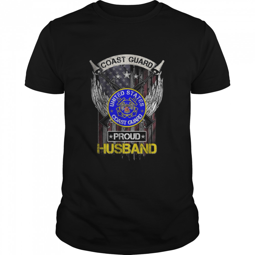 Vintage USA American Flag US Coast Guard Proud Husband T-Shirt