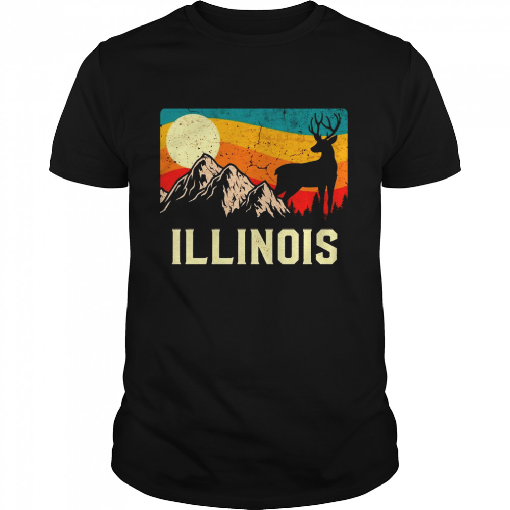 Illinois Nature Wild Deer Retro Sunset Hiking Shirt