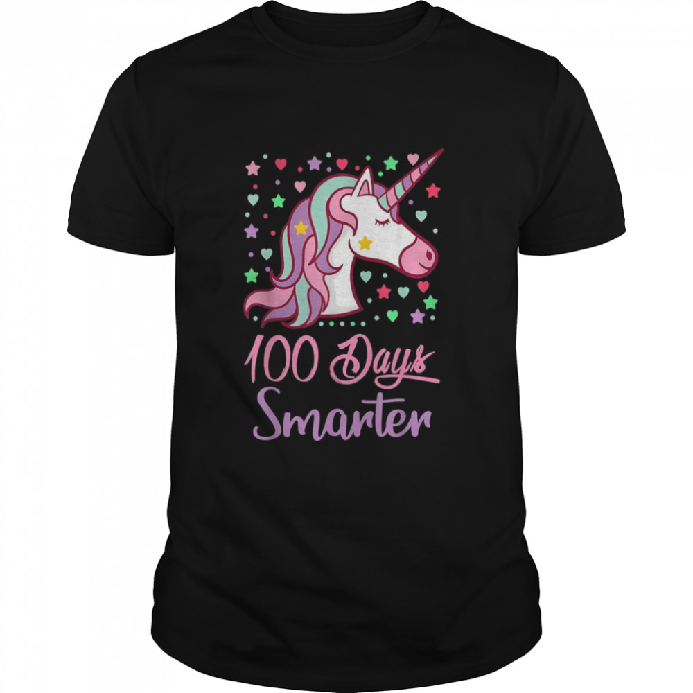 100 Days Smarter Girls Unicorn 100th Day of School Shirt