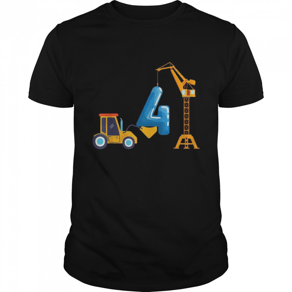 4th Birthday Party for Kid 4 Year Old Truck Tower Crane Shirt