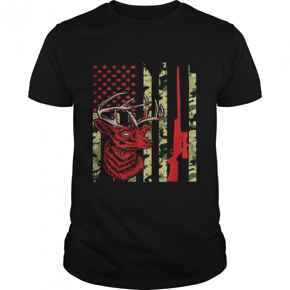 Deer Hunting American Flag Patriotic USA Elk Hunter T-Shirt