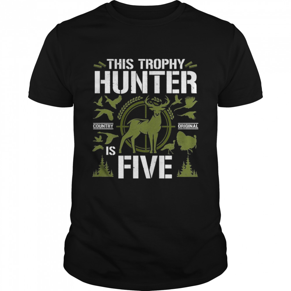 Kids 5 Year Old Hunting Birthday Party Duck Deer Hunter 5th Shirt
