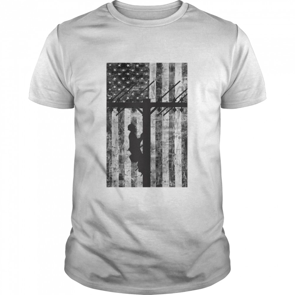 Lineman Shirt Patriotic American USA Flag Electrician Shirt