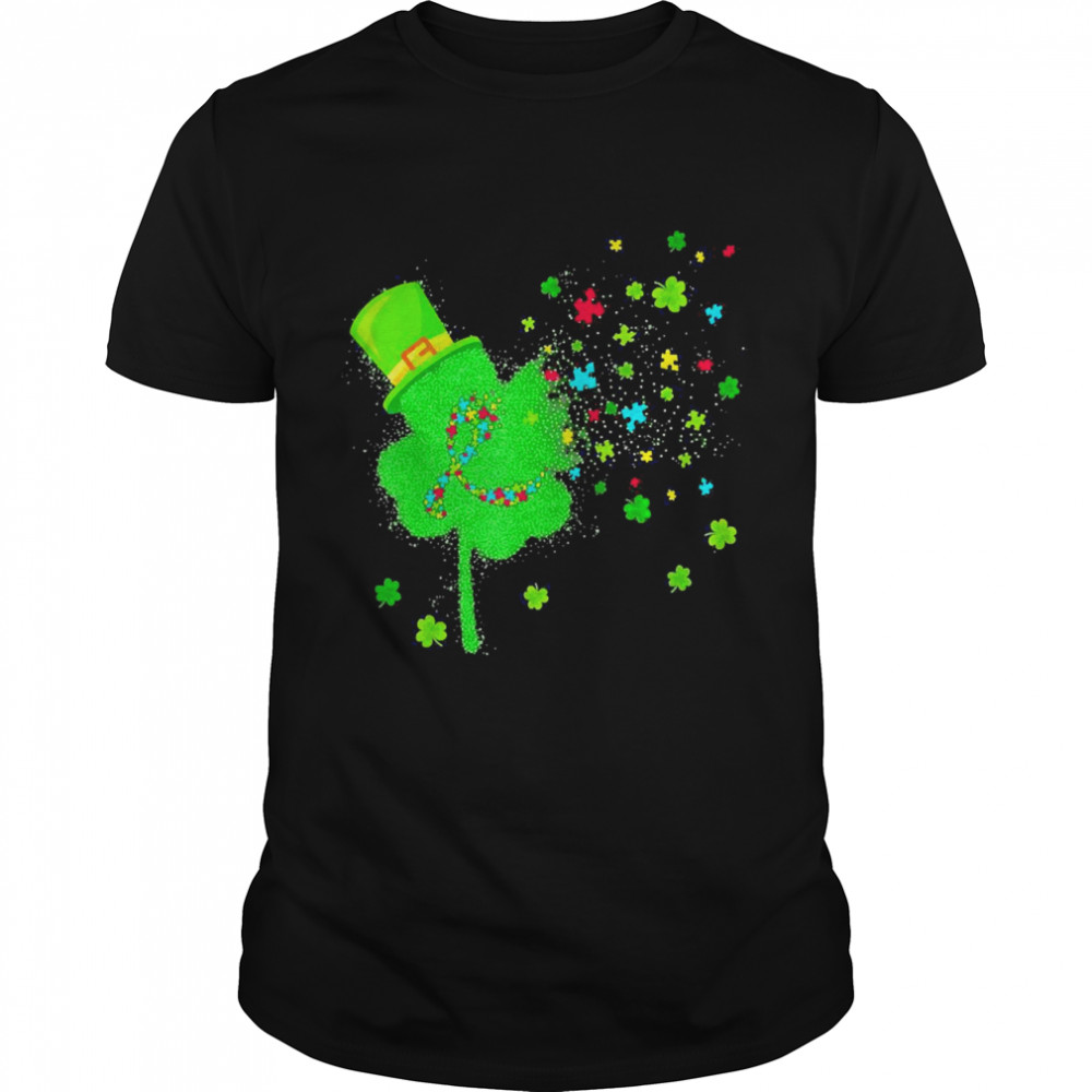 Lucky Shamrock Autism Support Puzzle Happy St Patricks Day Shirt