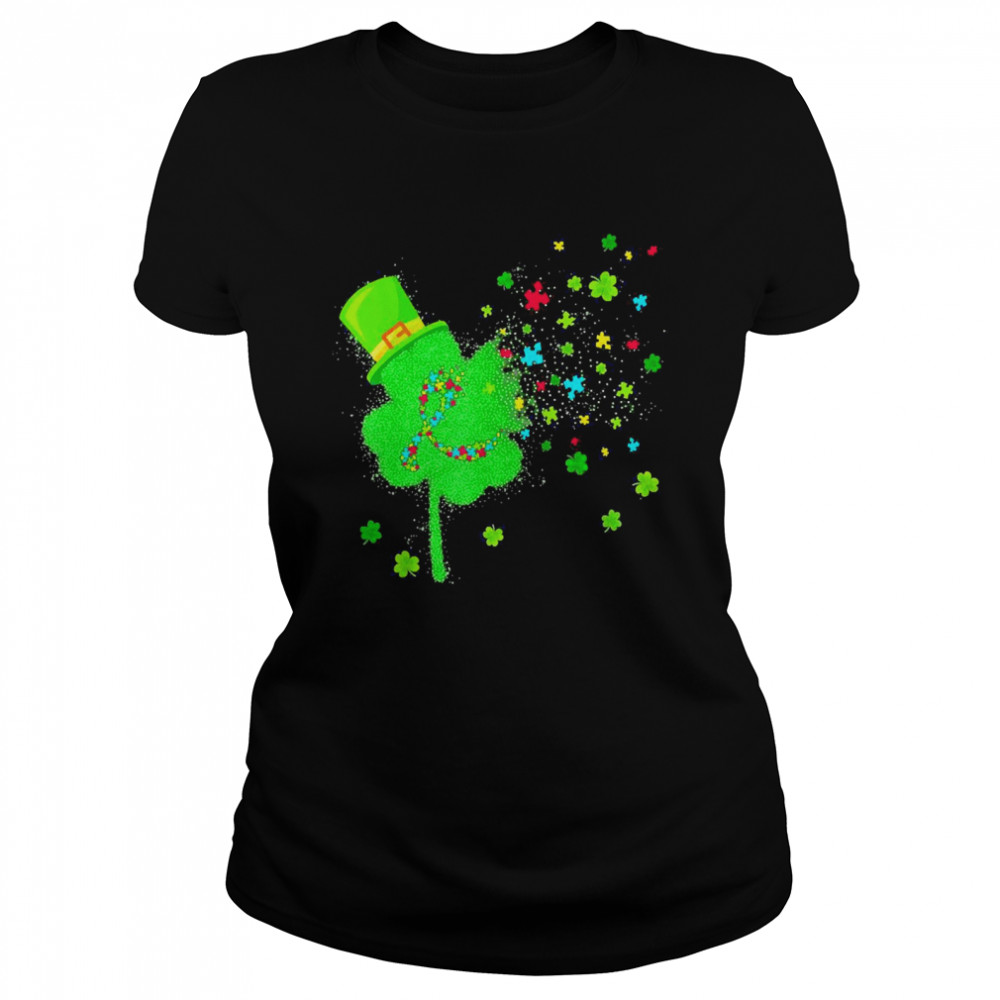 Lucky Shamrock Autism Support Puzzle Happy St Patricks Day  Classic Women's T-shirt