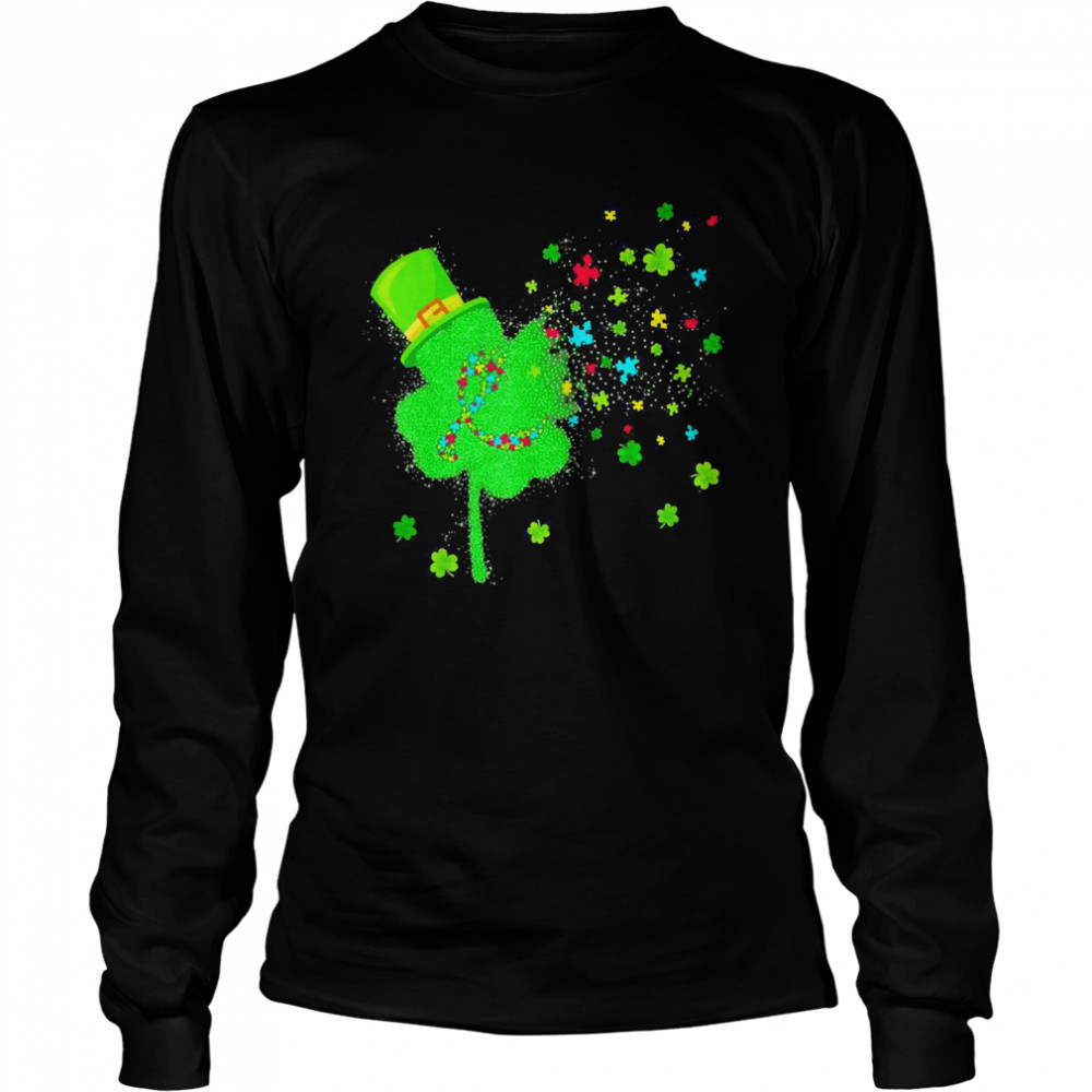 Lucky Shamrock Autism Support Puzzle Happy St Patricks Day  Long Sleeved T-shirt