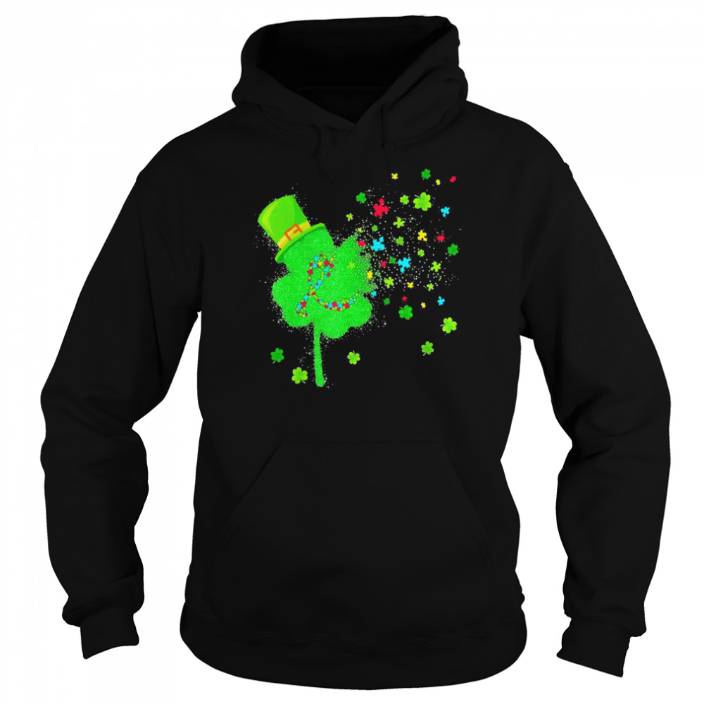 Lucky Shamrock Autism Support Puzzle Happy St Patricks Day  Unisex Hoodie
