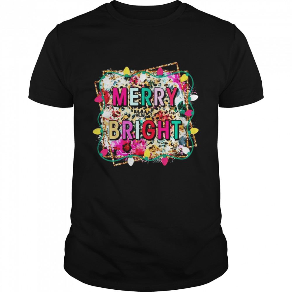 Merry And Bright Christmas Leopard Print Christmas Lights Shirt