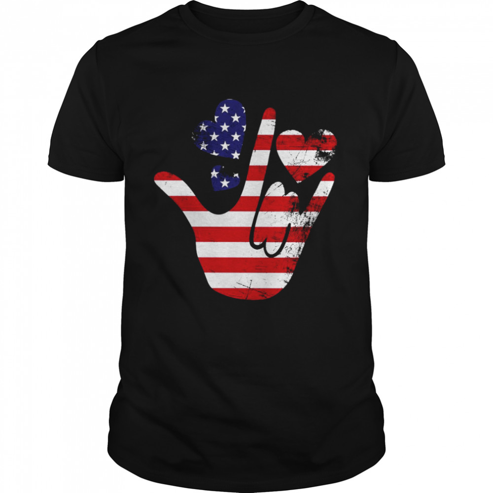 American Flag I Love Sign Language Valentines Vintage Shirt