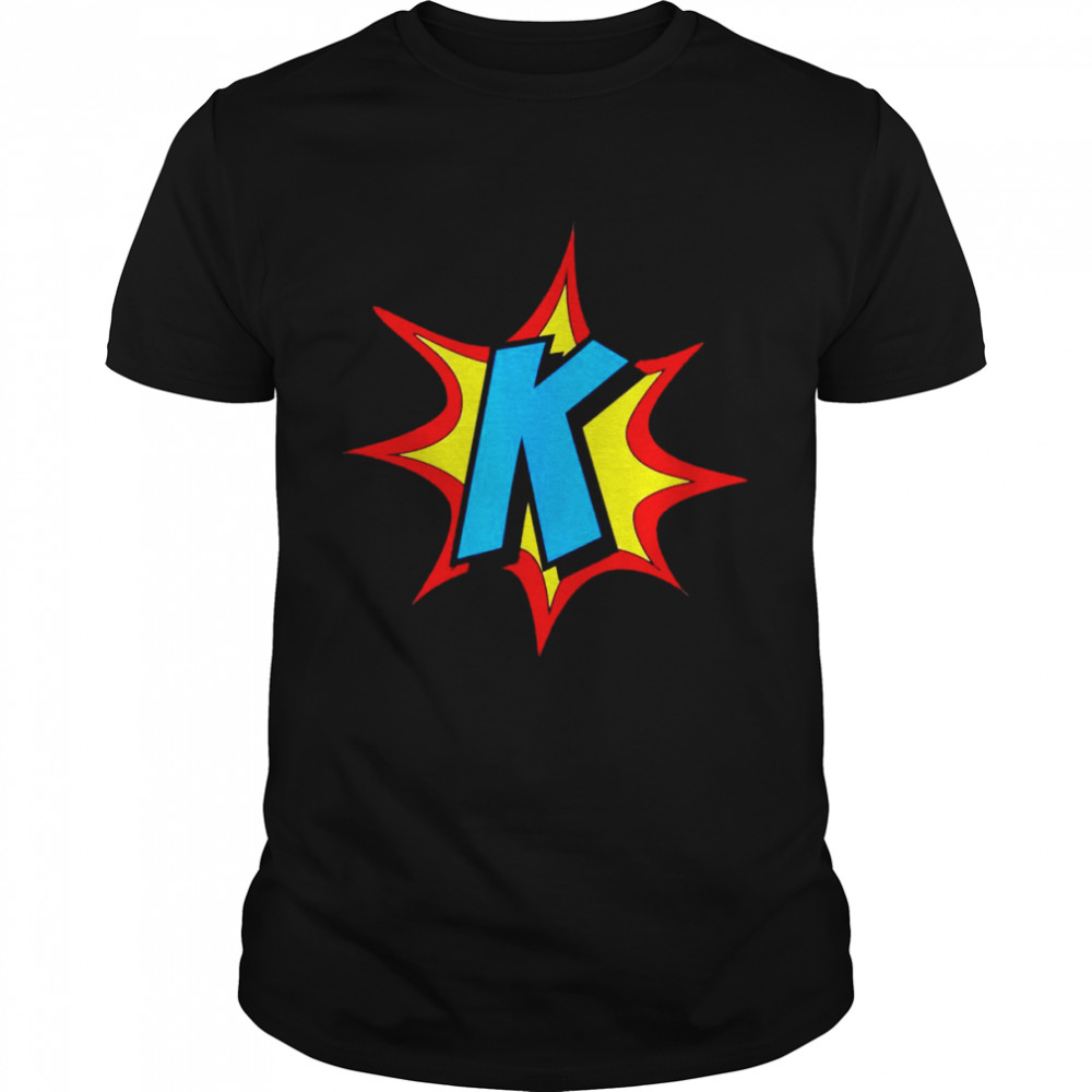 Comic Book Superhero Theme Letter K Monogram Initial Shirt