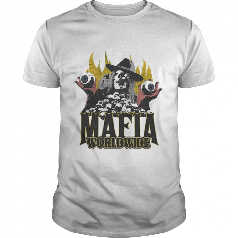 Mafia worldwide merch skulls on fire shirt