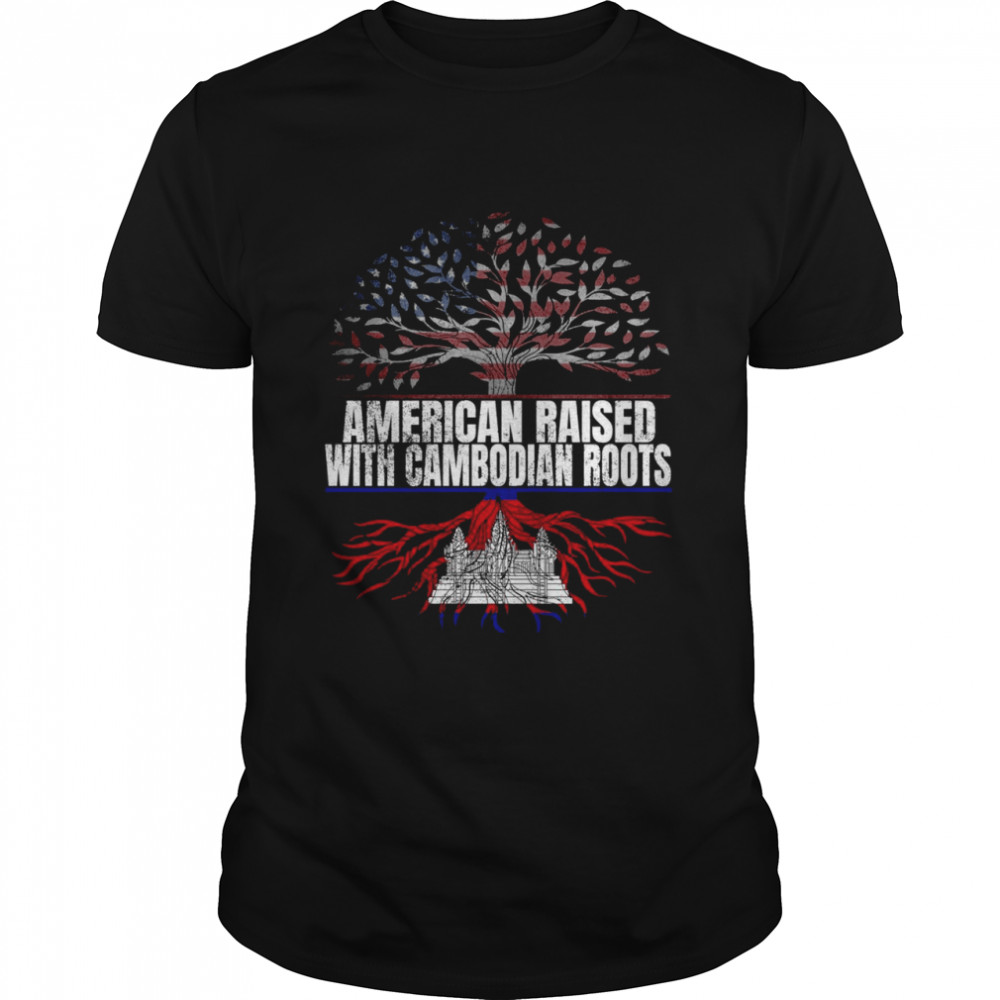 American Raised with Cambodian Roots Print USA Cambodia Flag Shirt