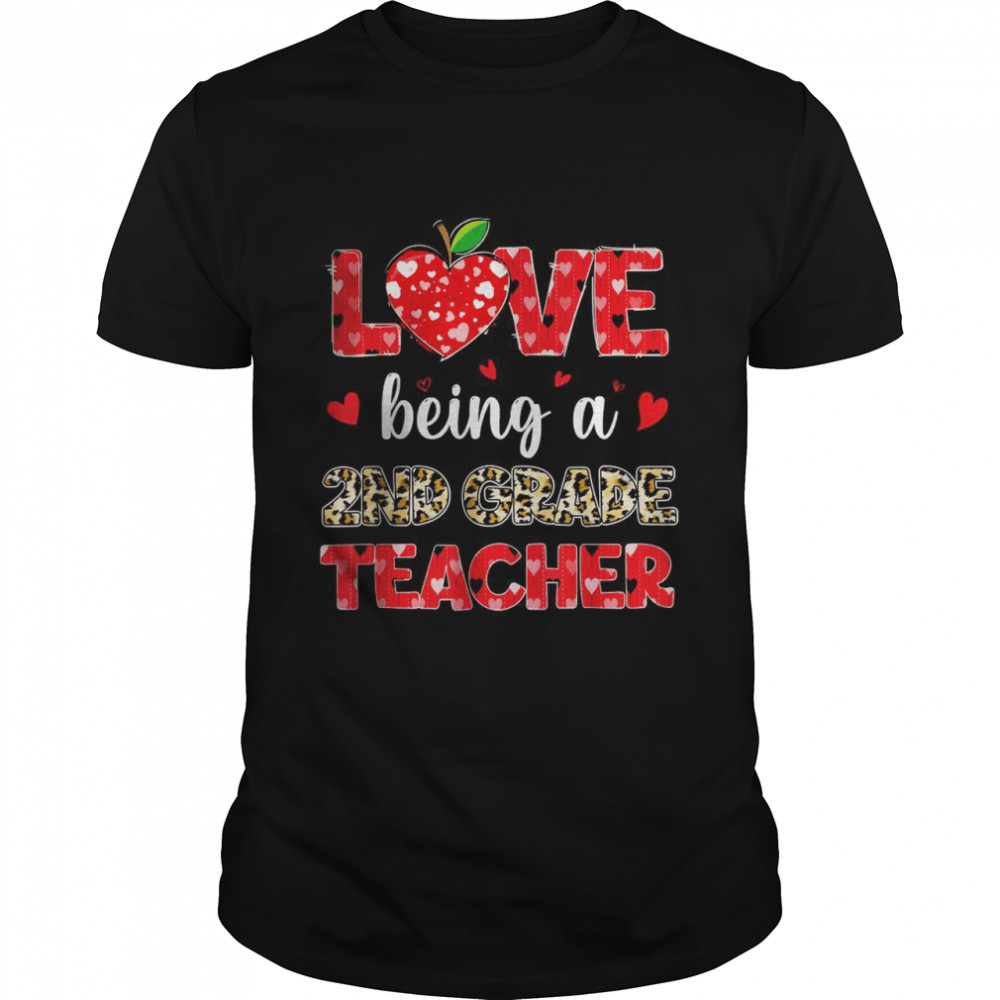 Love Being A 2nd Grade Teacher Valentines Day Leopard Plaid T-Shirt