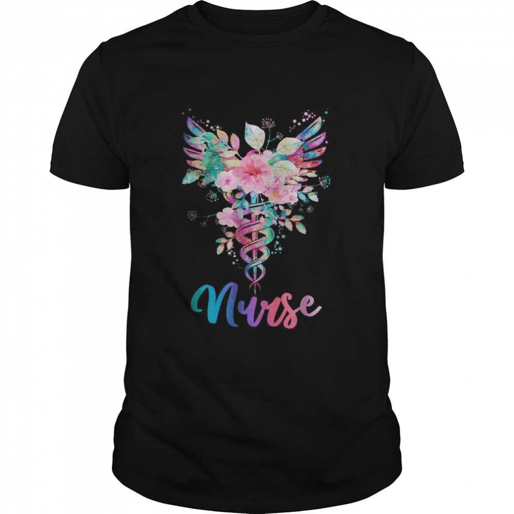 Watercolor Floral Caduceus Clipart Nurse Gift Doctor Gift Sublimation Designs Medical Symbol Medicine T-Shirt