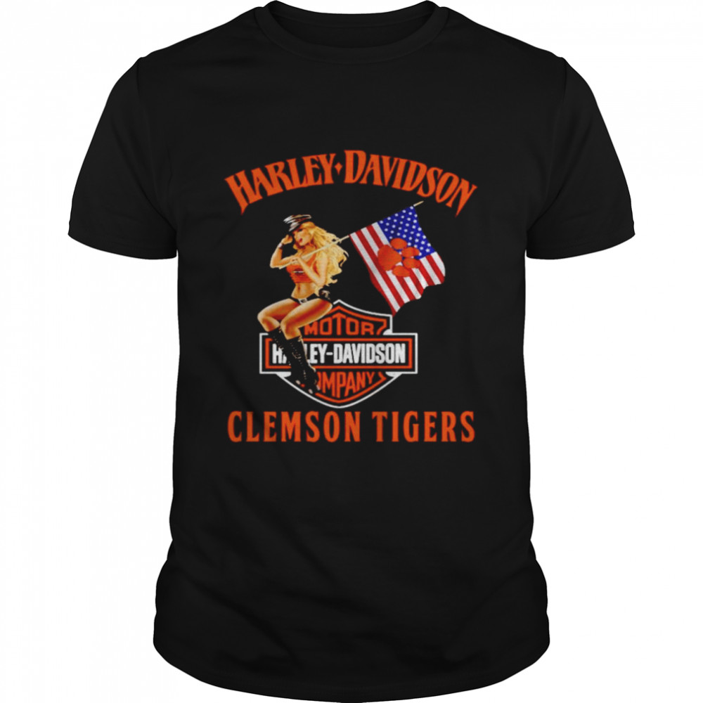 Harley Davidson Clemson Tigers American flag shirt