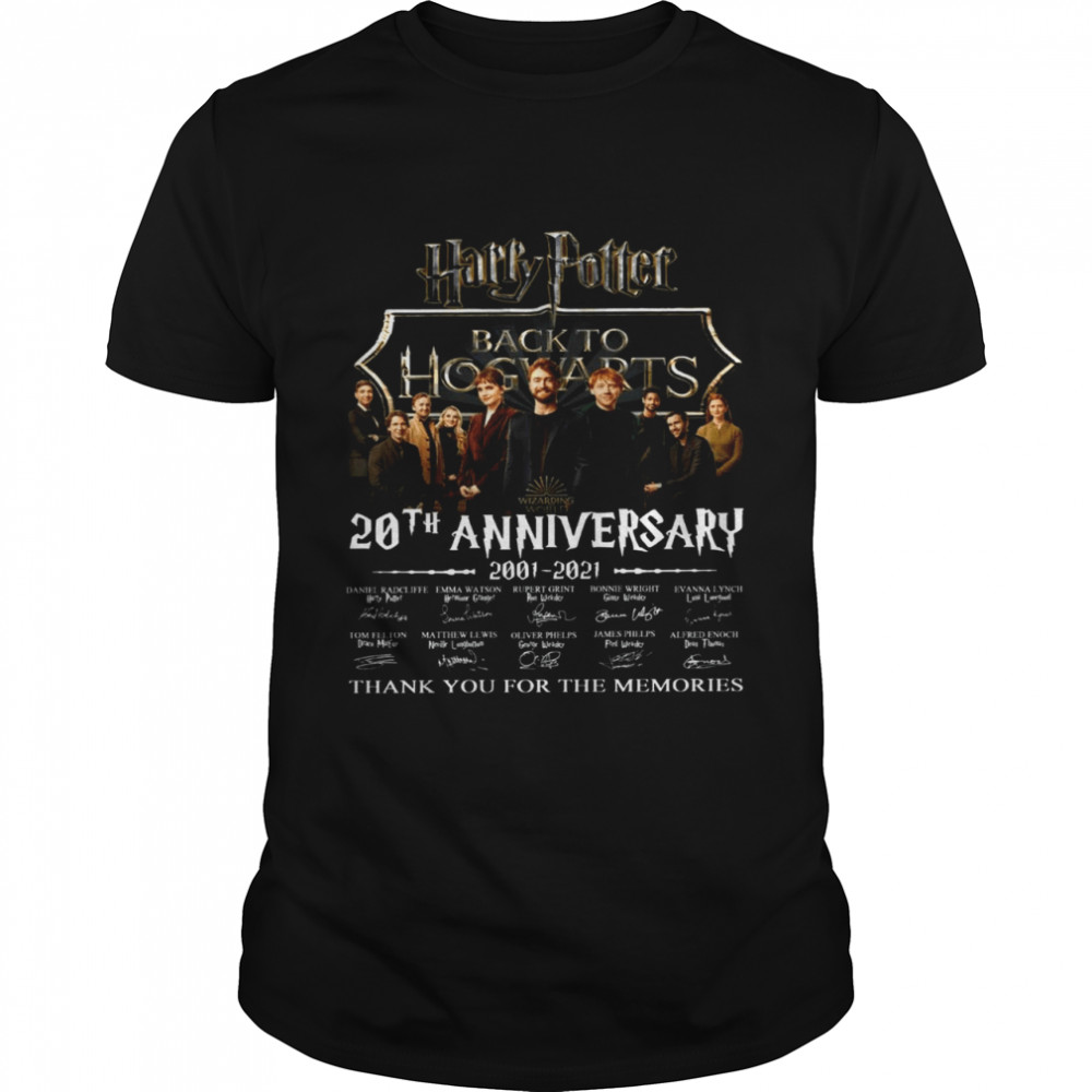 Original Harry Potter Back To Hogwarts 20th Anniversary 2001-2022 Signatures Thank You For The Memories Shirt