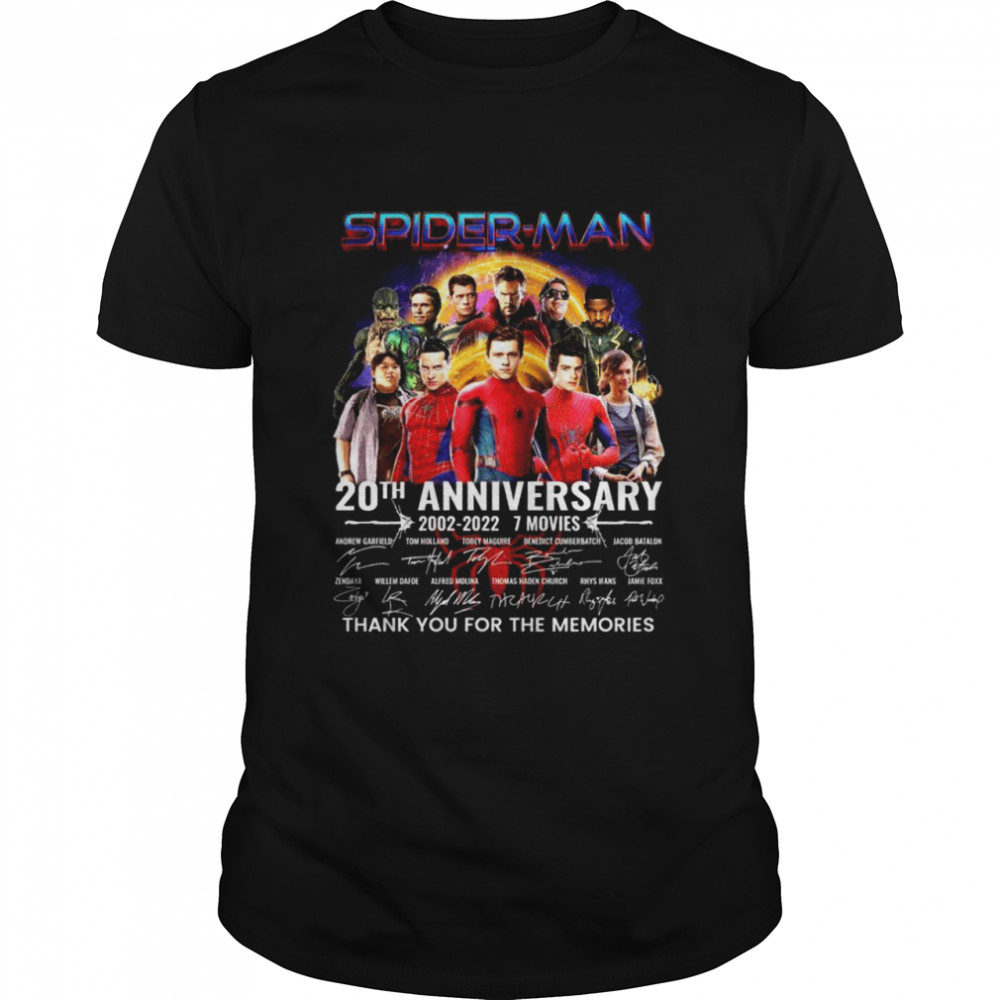 Spider man 20th anniversary 2002 2022 7 movies thank you for the memories shirt