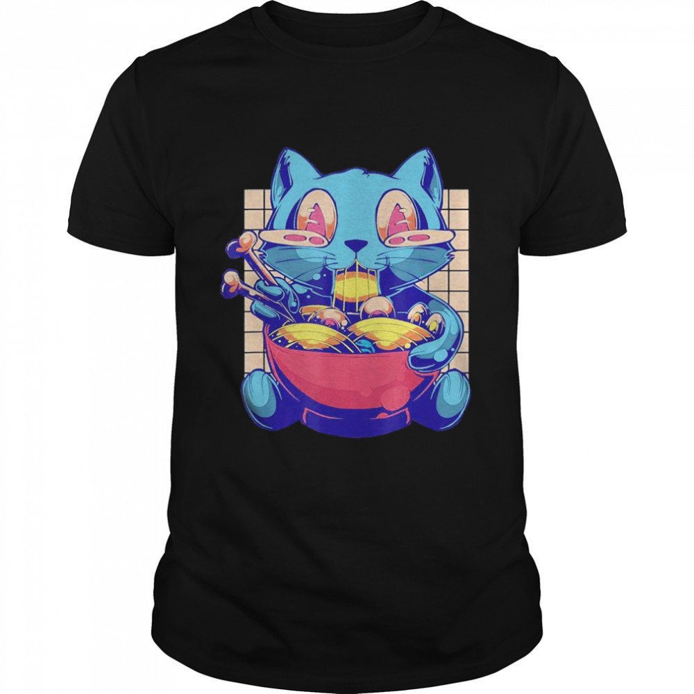 Anime Kawaii Cat Eat Ramen Vaporwave 90’s Aesthetic Japan Shirt