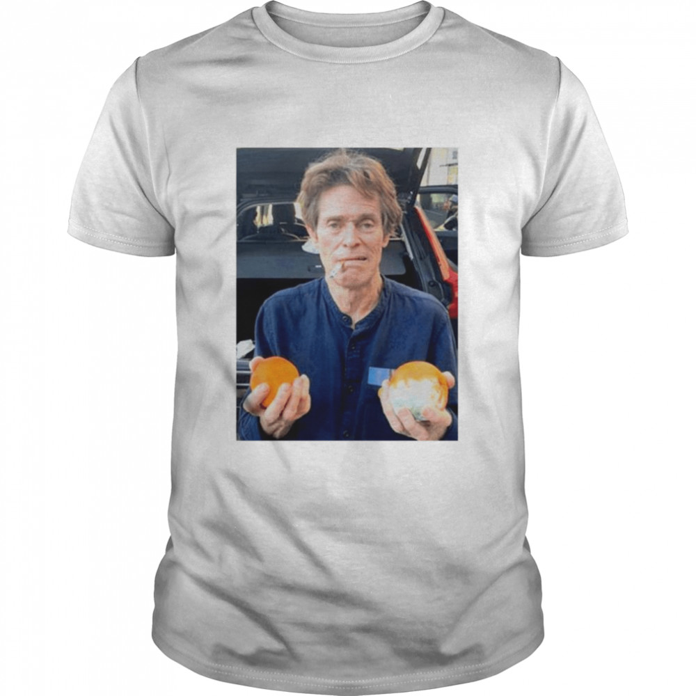 William Dafoe Smoking Cigarette With Two Oranges One Of Them Moldy shirt