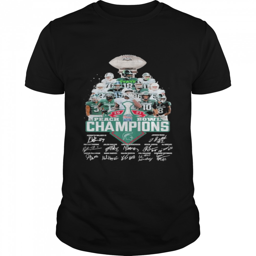 michigan State Spartans 2021 Peach Bowl Champions Player name signatures shirt