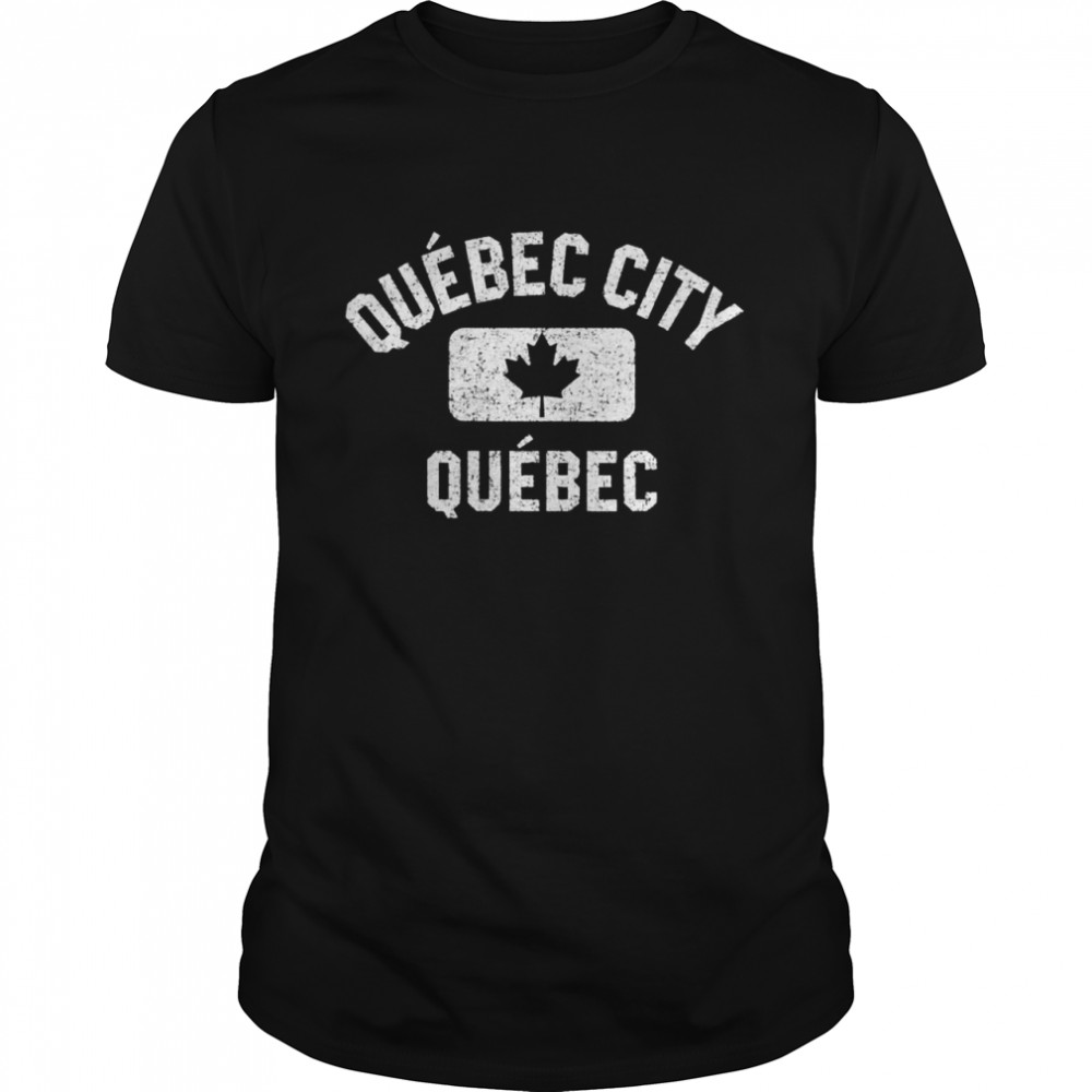 Quebec City Canada Gym Style Leaf Red w Distress White Print Shirt
