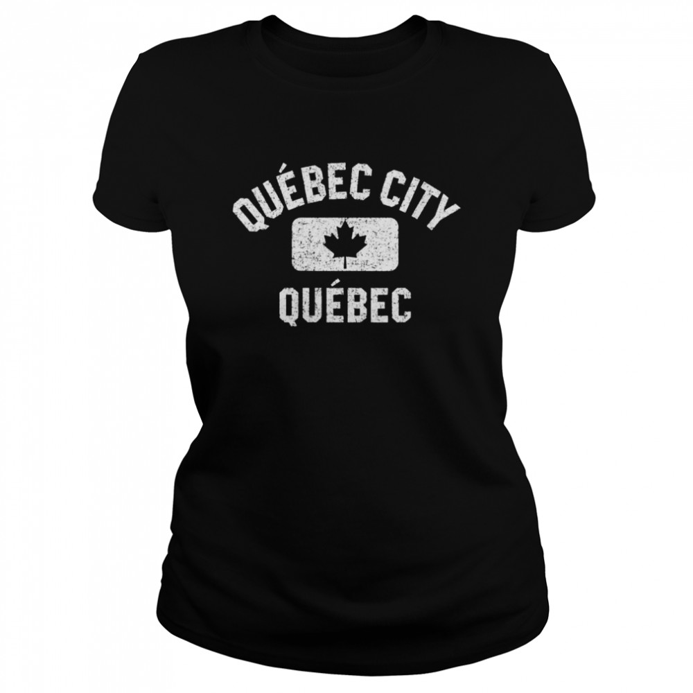 Quebec City Canada Gym Style Leaf Red w Distress White Print  Classic Women's T-shirt