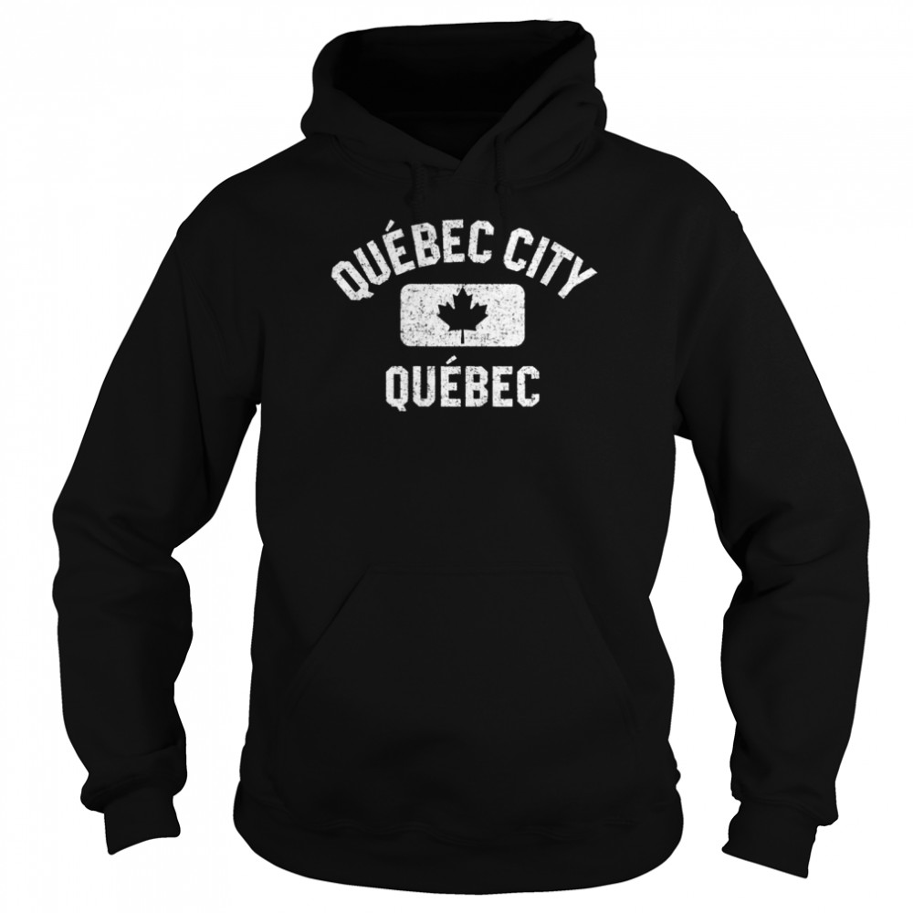 Quebec City Canada Gym Style Leaf Red w Distress White Print  Unisex Hoodie