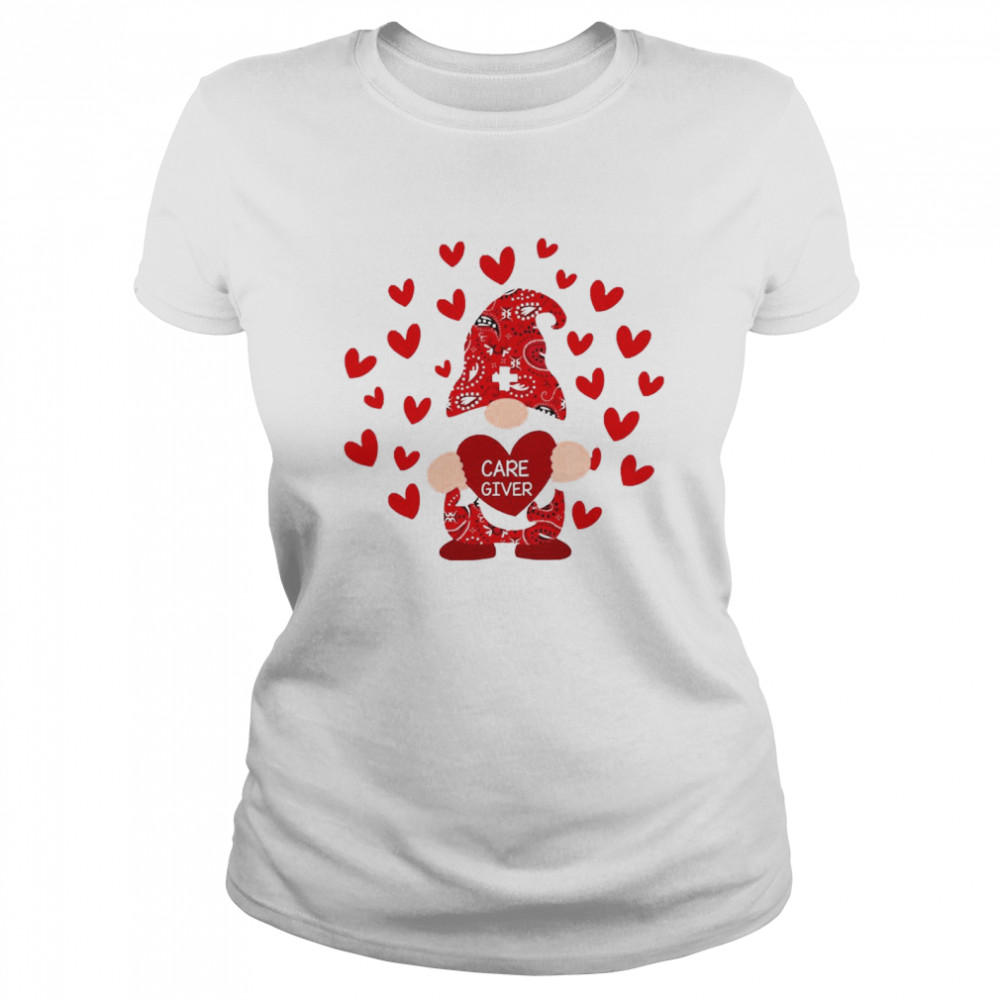 Red Gnome Caregiver Valentines Day  Classic Women's T-shirt