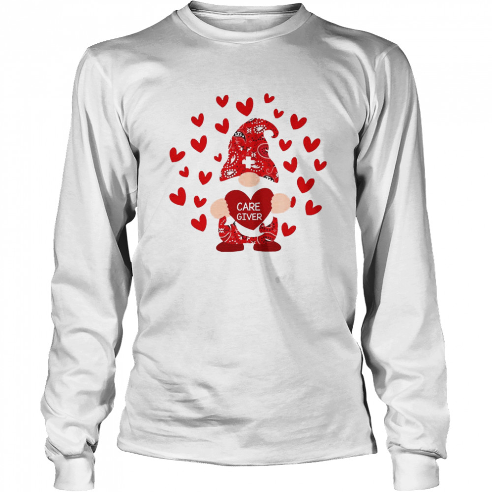 Red Gnome Caregiver Valentines Day  Long Sleeved T-shirt