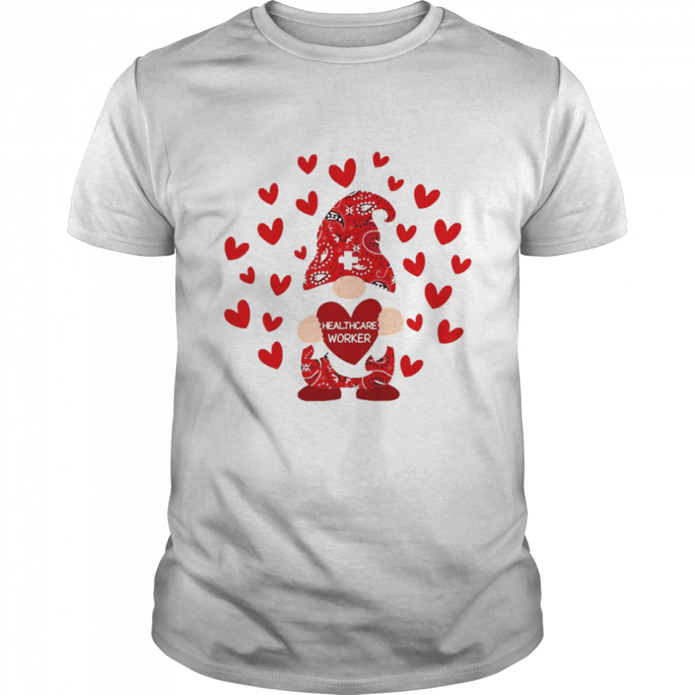 Red Gnome Healthcare Worker Valentines Day Shirt