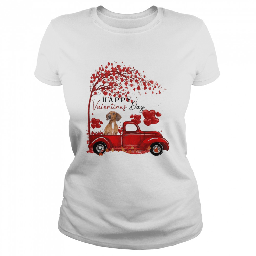 Labrador Driving Truck Happy Valentine”s Day Red Dachshund  Classic Women's T-shirt