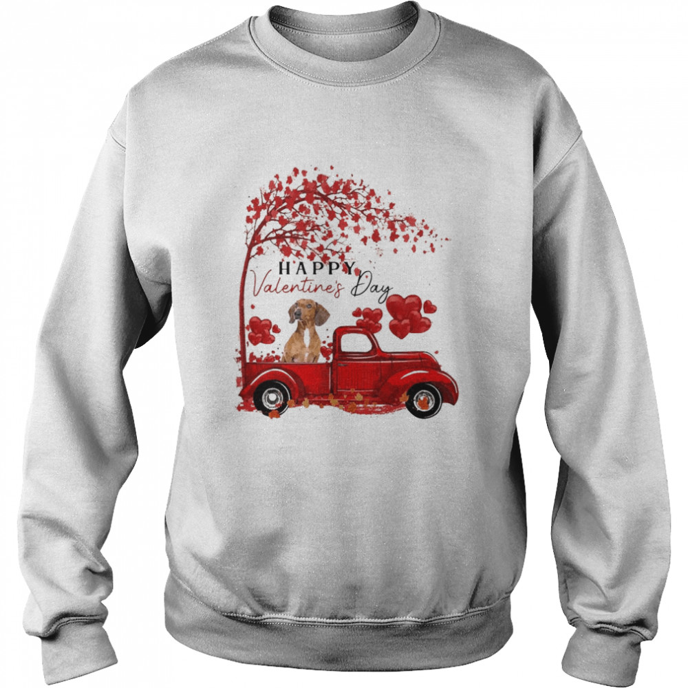 Labrador Driving Truck Happy Valentine”s Day Red Dachshund  Unisex Sweatshirt