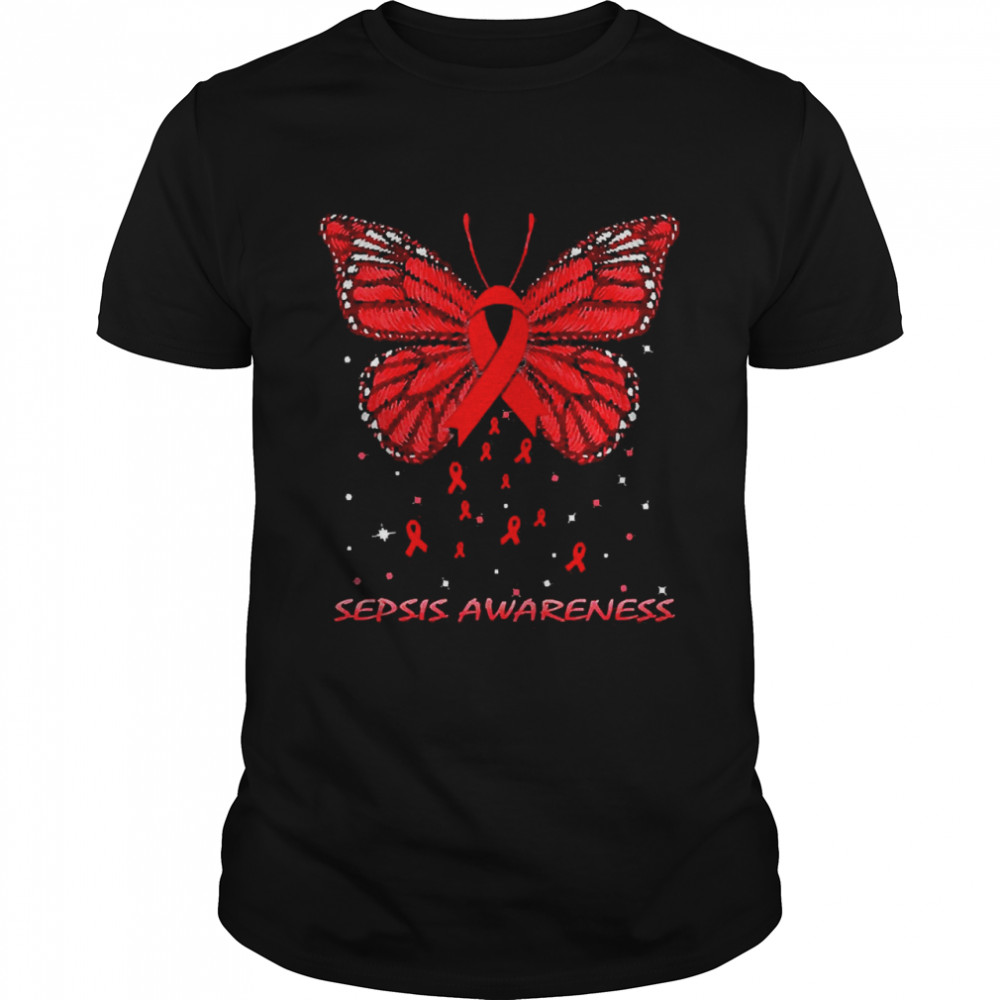 Sepsis Awareness Butterfly Red Ribbon Shirt