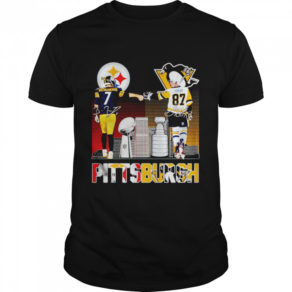 Pittsburgh Steelers and Pittsburgh Penguins champions Roethlisberger and Crosby signature shirt