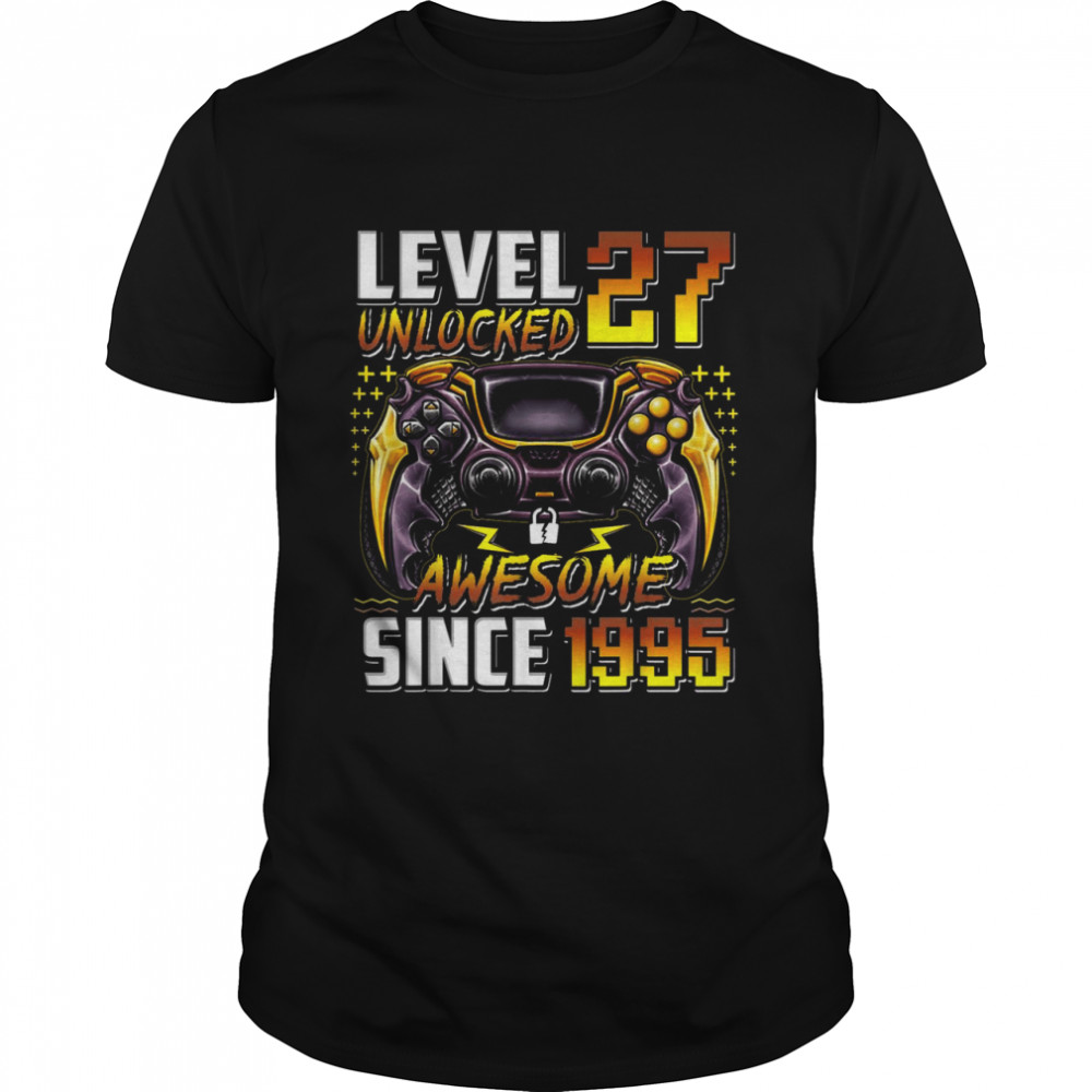 Level 27 Unlocked Awesome Since 1995 27th Birthday Gaming Shirt