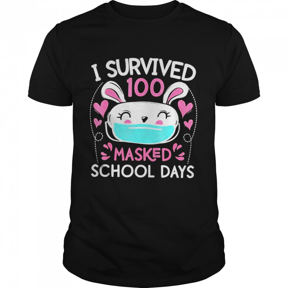 I Survived 100 Masked School Days Rabbit shirt