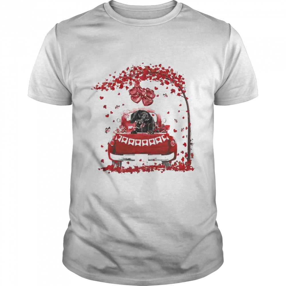 Valentine Red Car Black Dachshund Shirt