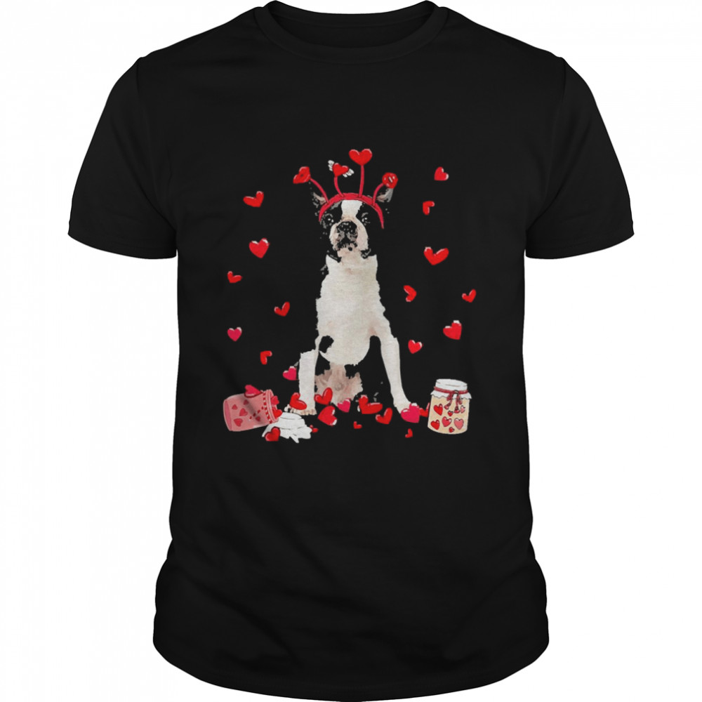 Valentine’s Day Sweet Headband Black Boston Terrier Dog Shirt
