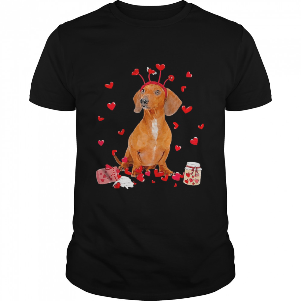 Valentine’s Day Sweet Headband Red Dachshund Dog Shirt