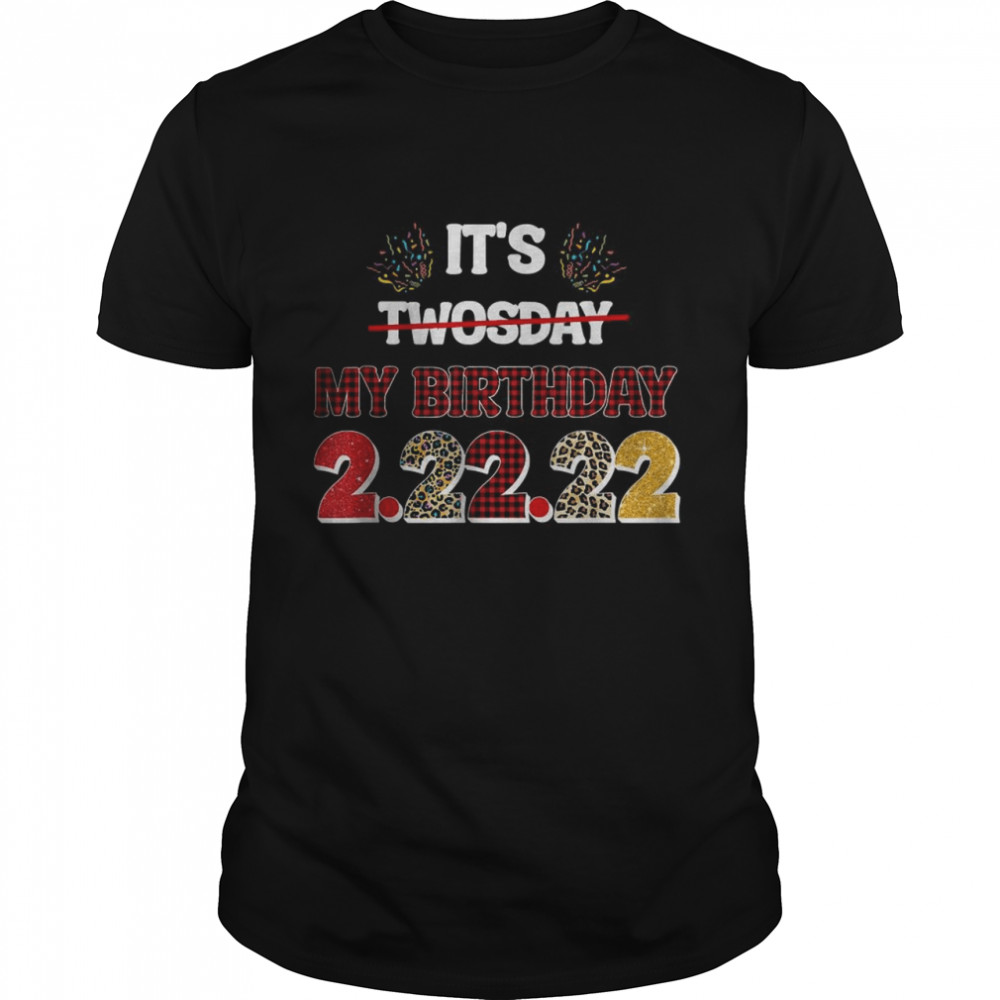 Leopard Buffalo Plaid Twosday Birthday February 22nd 2022 T-Shirt