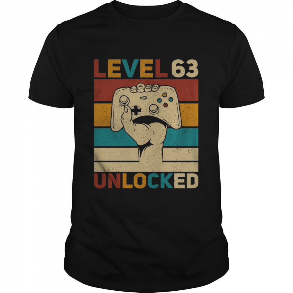 Level 63 Unlocked 63rd Birthday 63 Years Old Gamer Shirt