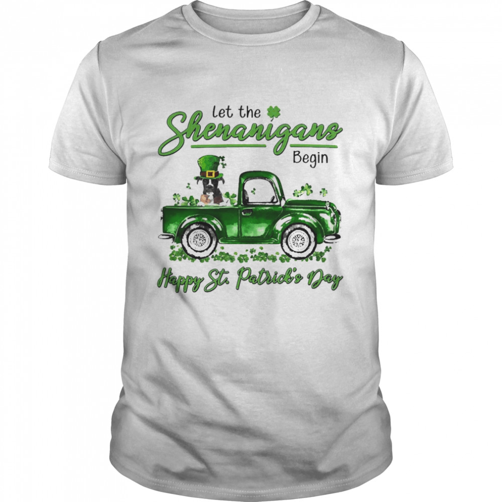 Brown Boxer Dog Let The Shenanigans Begin Happy St. Patrick’s Day Shirt