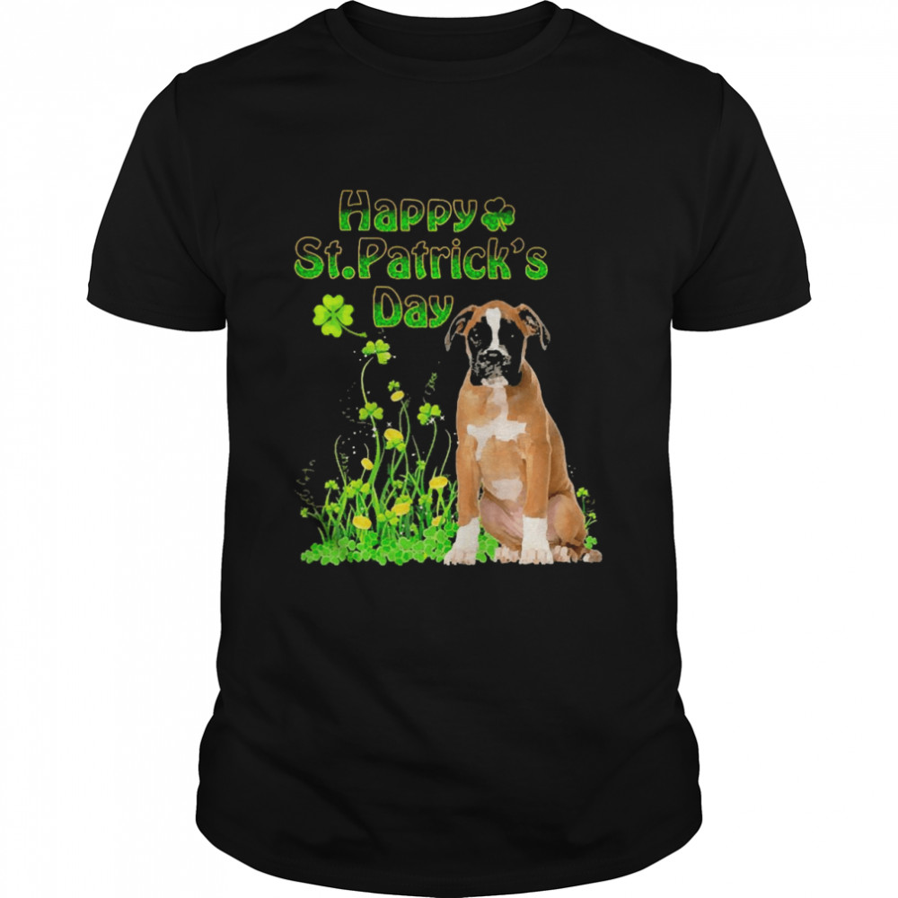 Happy St. Patrick’s Day Patrick Gold Grass Brown Boxer Dog Shirt