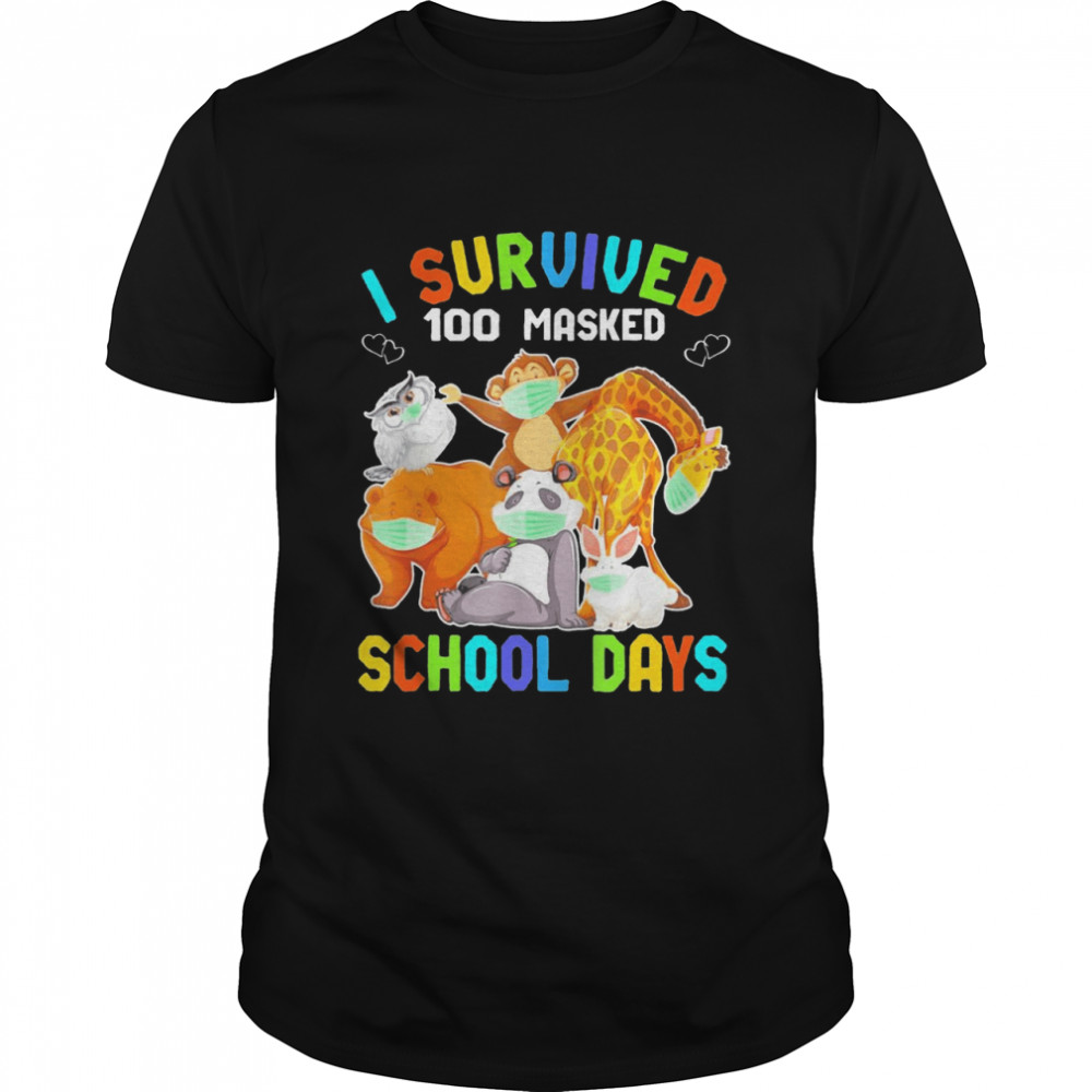 I Survived 100 Masked School Days Wild Animal Characters Shirt