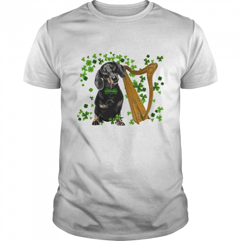 St Patricks Day Irish Lucky Harp Black Dachshund Dog Shirt