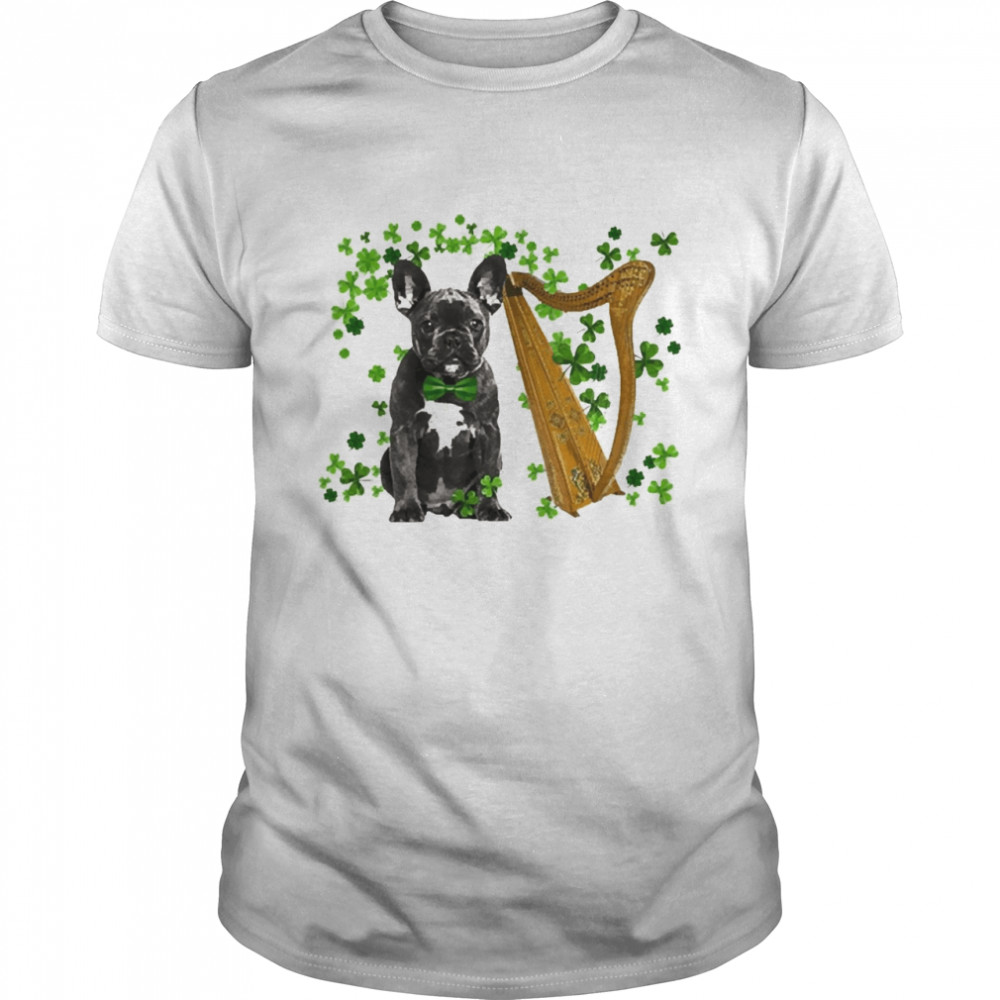 St Patricks Day Irish Lucky Harp Black French Bulldog Shirt