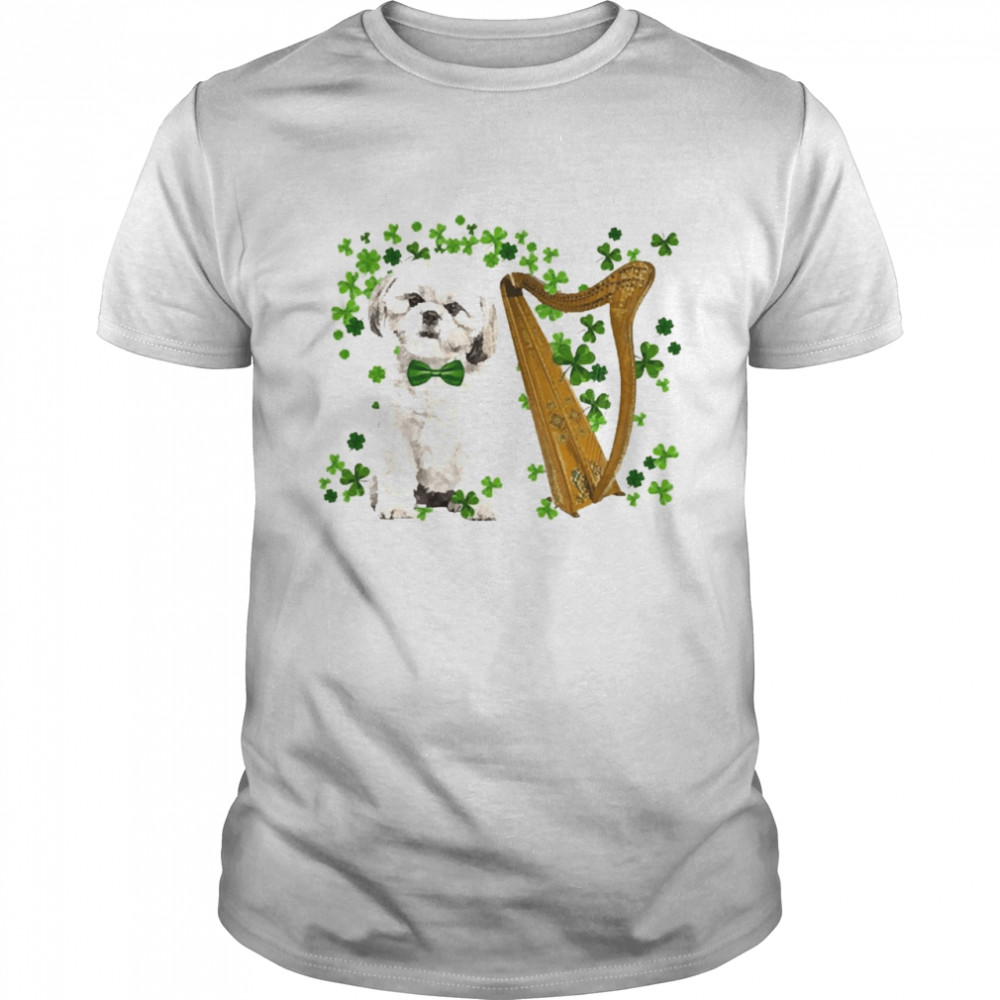 St Patricks Day Irish Lucky Harp Cream Shih Tzu Dog Shirt